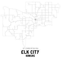 Elk City Kansas. US street map with black and white lines.