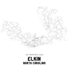 Elkin North Carolina. US street map with black and white lines.