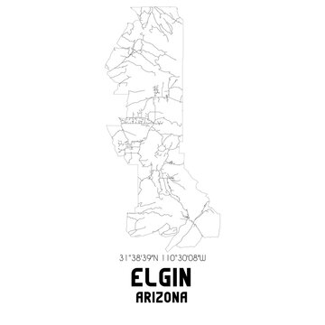 Elgin Arizona. US Street Map With Black And White Lines.