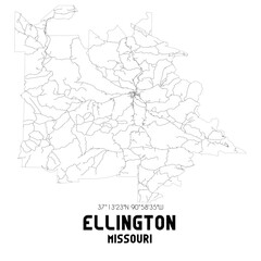Fototapeta na wymiar Ellington Missouri. US street map with black and white lines.