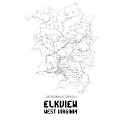 Elkview West Virginia. US street map with black and white lines.