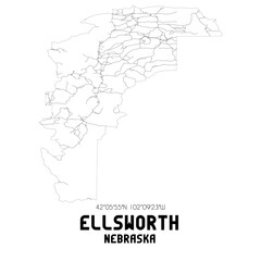 Ellsworth Nebraska. US street map with black and white lines.