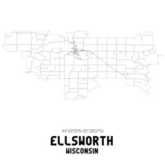 Ellsworth Wisconsin. US street map with black and white lines.