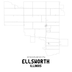 Ellsworth Illinois. US street map with black and white lines.