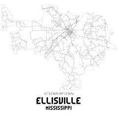 Ellisville Mississippi. US street map with black and white lines.
