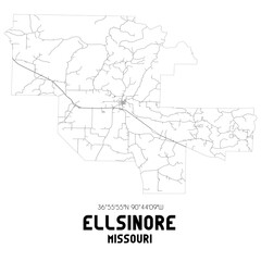 Ellsinore Missouri. US street map with black and white lines.