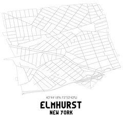 Elmhurst New York. US street map with black and white lines.