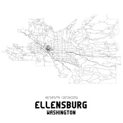 Ellensburg Washington. US street map with black and white lines.