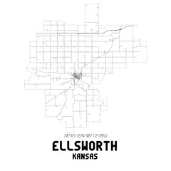 Ellsworth Kansas. US street map with black and white lines.