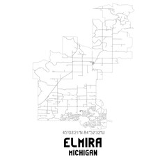 Elmira Michigan. US street map with black and white lines.