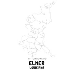 Elmer Louisiana. US street map with black and white lines.
