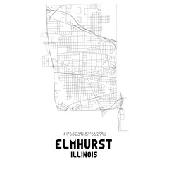 Elmhurst Illinois. US street map with black and white lines.