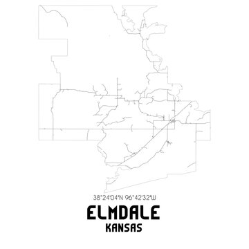 Elmdale Kansas. US street map with black and white lines.