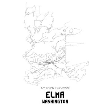 Elma Washington. US street map with black and white lines.