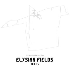 Elysian Fields Texas. US street map with black and white lines.