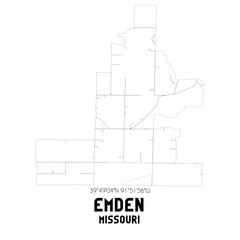 Emden Missouri. US street map with black and white lines.