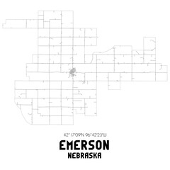 Emerson Nebraska. US street map with black and white lines.