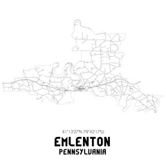 Emlenton Pennsylvania. US street map with black and white lines.