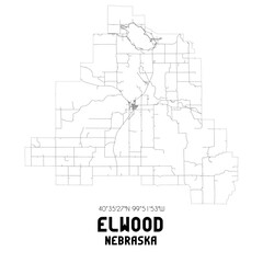 Elwood Nebraska. US street map with black and white lines.