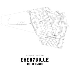 Emeryville California. US street map with black and white lines.