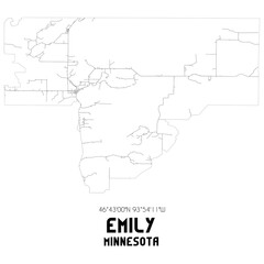 Emily Minnesota. US street map with black and white lines.