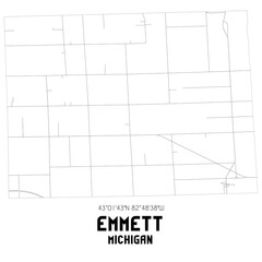 Emmett Michigan. US street map with black and white lines.