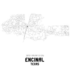 Encinal Texas. US street map with black and white lines.