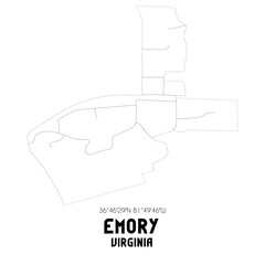 Emory Virginia. US street map with black and white lines.