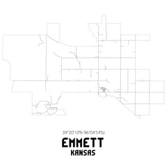Emmett Kansas. US street map with black and white lines.