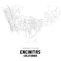 Fototapeta premium Encinitas California. US street map with black and white lines.