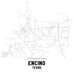 Encino Texas. US street map with black and white lines.