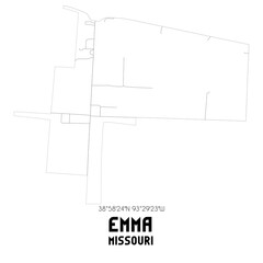 Emma Missouri. US street map with black and white lines.