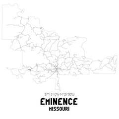 Eminence Missouri. US street map with black and white lines.