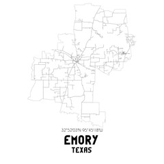 Emory Texas. US street map with black and white lines.