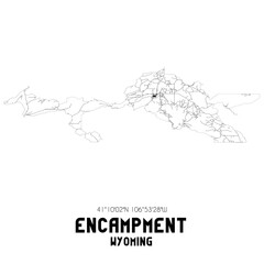 Encampment Wyoming. US street map with black and white lines.