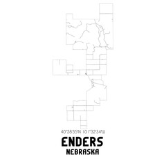 Enders Nebraska. US street map with black and white lines.