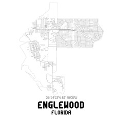 Englewood Florida. US street map with black and white lines.