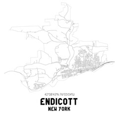 Endicott New York. US street map with black and white lines.