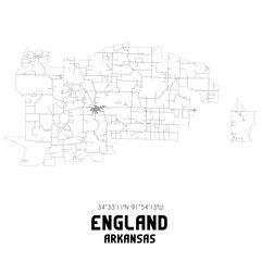 England Arkansas. US street map with black and white lines.
