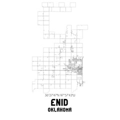 Enid Oklahoma. US street map with black and white lines.