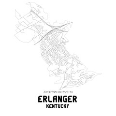 Fototapeta na wymiar Erlanger Kentucky. US street map with black and white lines.