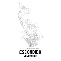Escondido California. US street map with black and white lines.