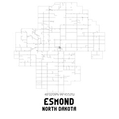 Esmond North Dakota. US street map with black and white lines.