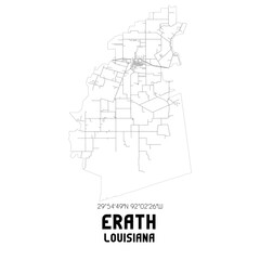 Erath Louisiana. US street map with black and white lines.
