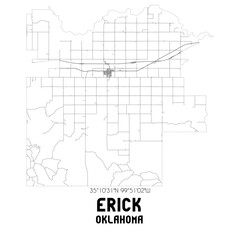 Fototapeta premium Erick Oklahoma. US street map with black and white lines.