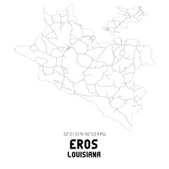 Eros Louisiana. US street map with black and white lines.