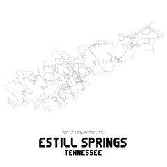 Estill Springs Tennessee. US street map with black and white lines.