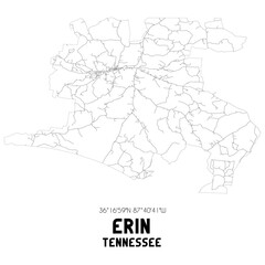 Erin Tennessee. US street map with black and white lines.