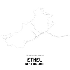 Ethel West Virginia. US street map with black and white lines.