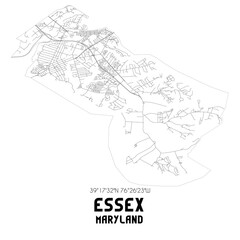 Essex Maryland. US street map with black and white lines.